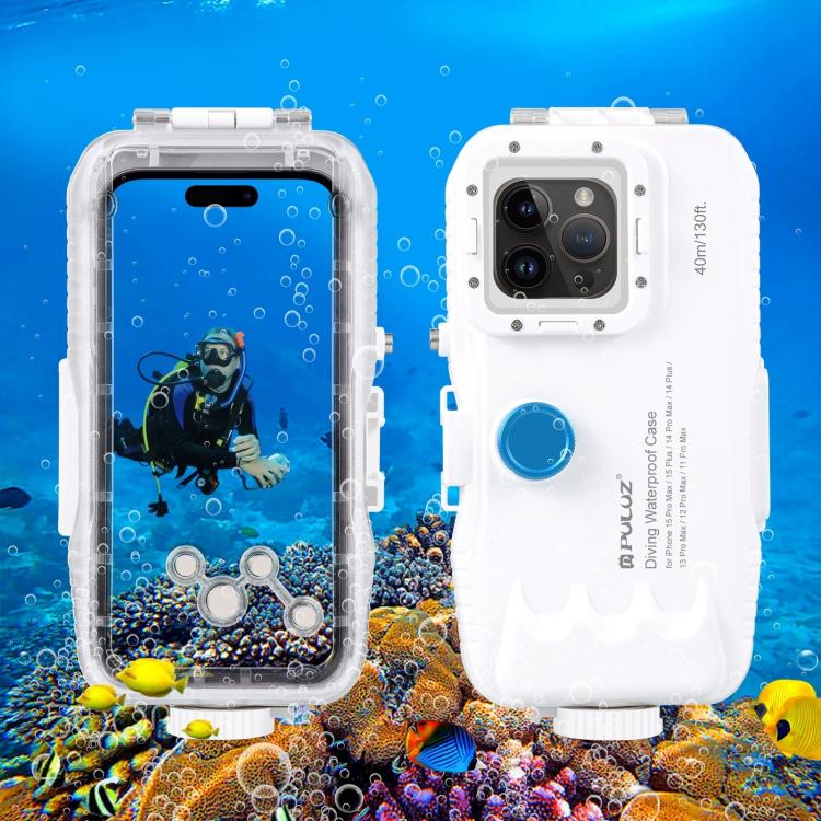 PULUZ 40m/130ft Waterproof Diving Case for 15 Pro Max / 15 Plus / iPhone 14 Plus / 14 Pro Max / 13 Pro Max / 12 Pro Max / 11 Pro Max, with One-way Valve Photo Video Taking Underwater Housing Cover, For iPhone 15 Pro Max / 15 Plus / 14 Plus