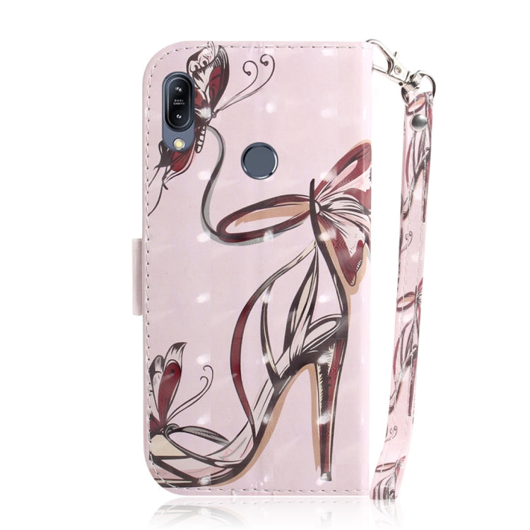 適用於華碩 Zenfone Max  ZB633KL 3D彩繪蝴蝶高跟鞋圖案左右開皮套 帶支架&卡槽&錢包