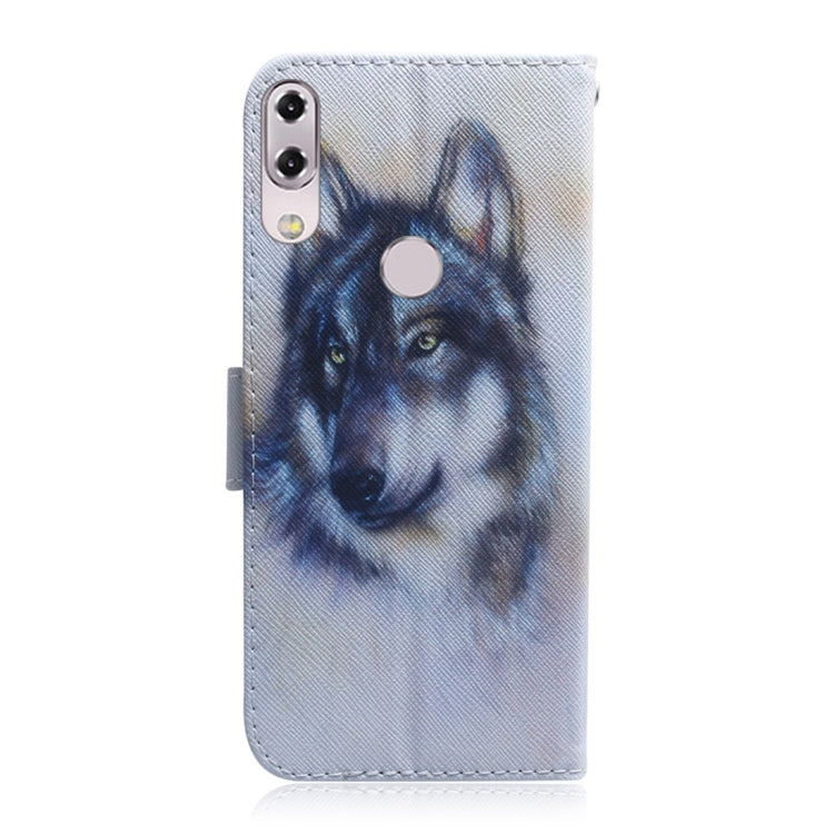 適用於華碩 Zenfone 5z ZS620KL / Zenfone 5 ZE620KL 白狼圖案 彩繪左右開皮套，帶支架&卡槽&錢包