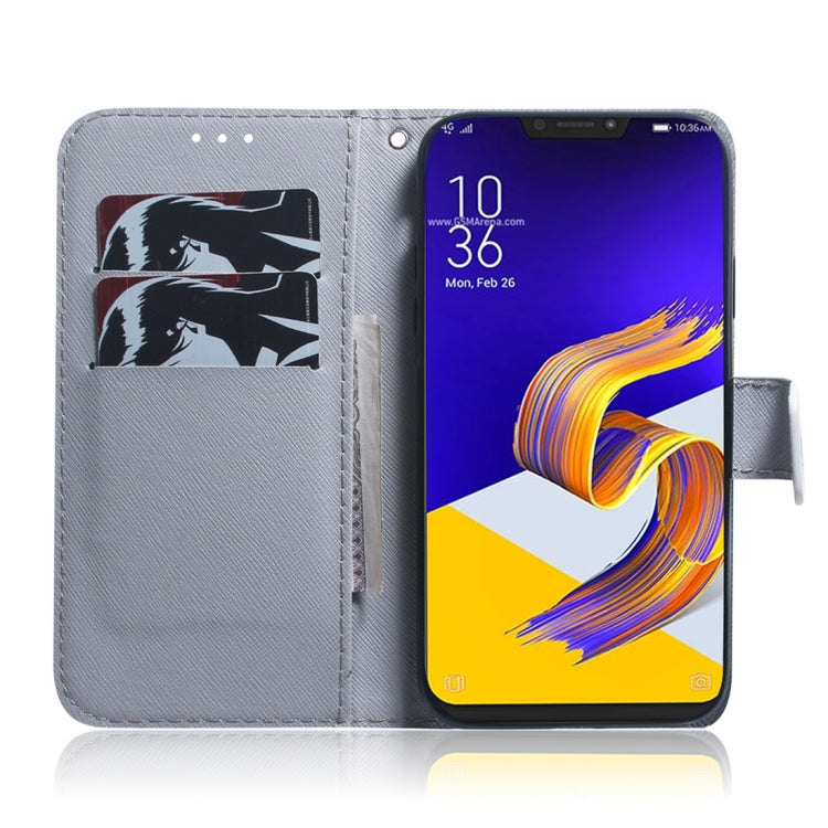 適用於華碩 Zenfone 5z ZS620KL / Zenfone 5 ZE620KL 白狼圖案 彩繪左右開皮套，帶支架&卡槽&錢包