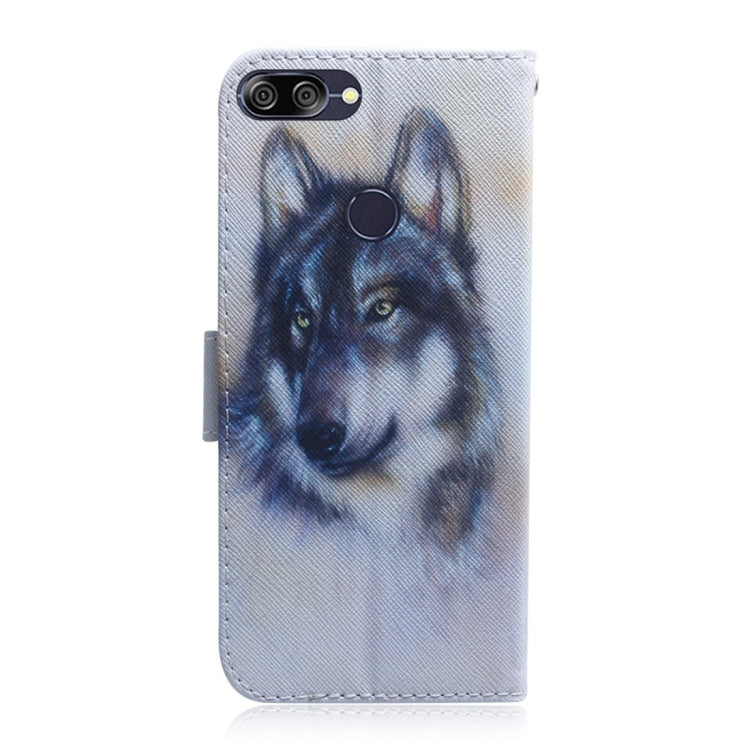 適用於華碩 Zenfone Max Plus  ZB570TL 白狼圖案 彩繪左右開皮套，帶支架&卡槽&錢包