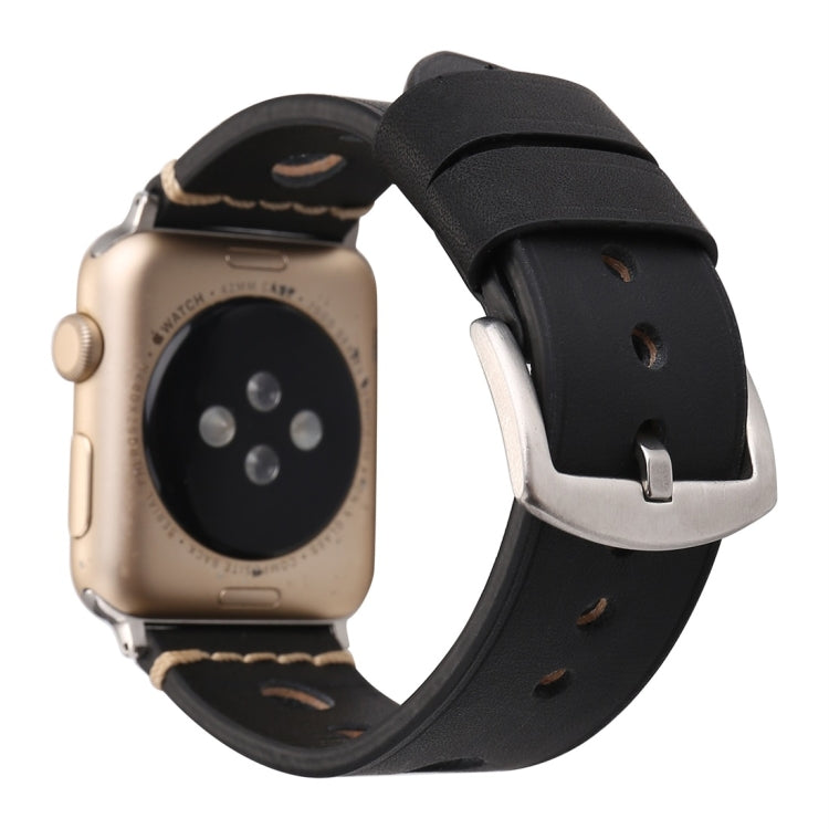 For Apple Watch Series 10 42mm / 9&8&7 41mm / SE 3&SE 2&6&SE&5&4 40mm / 3&2&1 38mm Retro Hole Genuine Leather Wrist Watch Band