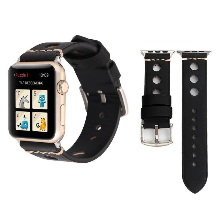 適用於Apple Watch Series 7 45mm / 6 & SE & 5 & 4 44mm / 42mm 3 & 2 & 1通用 復古洞洞皮錶帶
