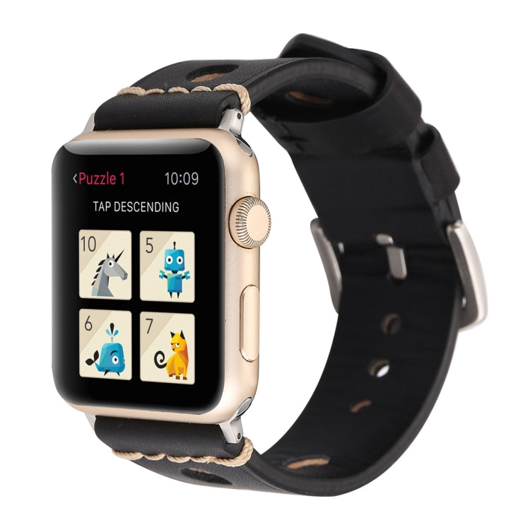 適用於Apple Watch Series 7 45mm / 6 & SE & 5 & 4 44mm / 42mm 3 & 2 & 1通用 復古洞洞皮錶帶