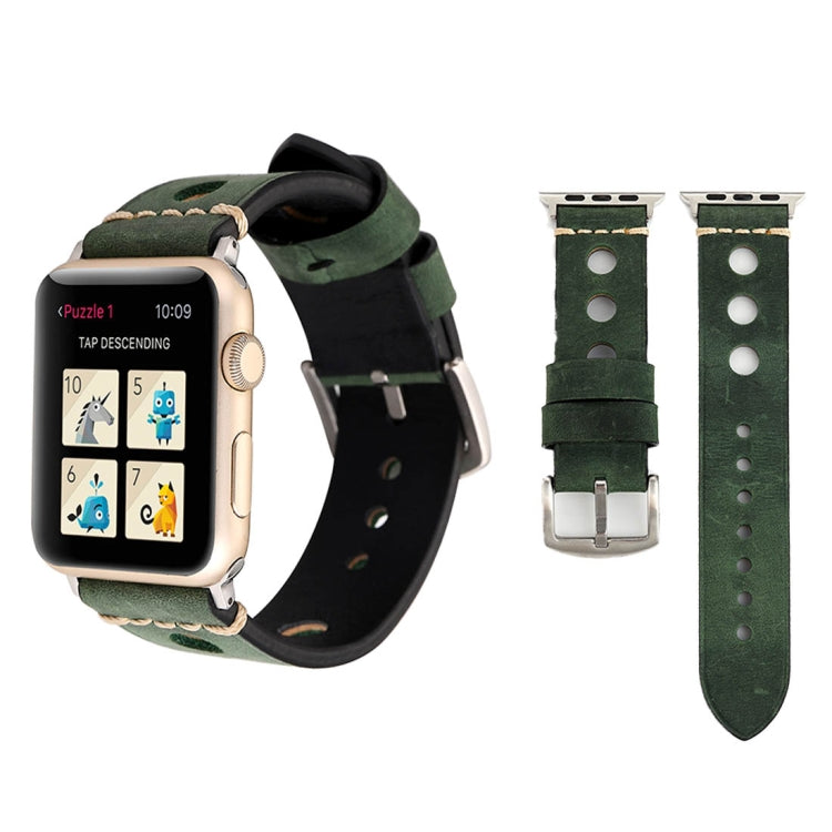 適用於Apple Watch Series 7 45mm / 6 & SE & 5 & 4 44mm / 42mm 3 & 2 & 1通用 復古洞洞皮錶帶
