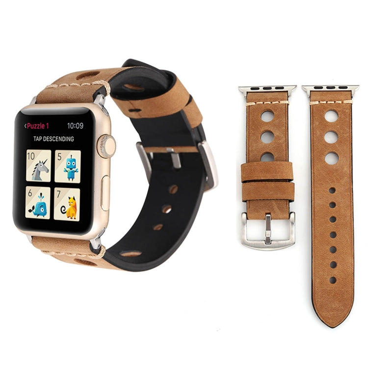 適用於Apple Watch Series 7 45mm / 6 & SE & 5 & 4 44mm / 42mm 3 & 2 & 1通用 復古洞洞皮錶帶