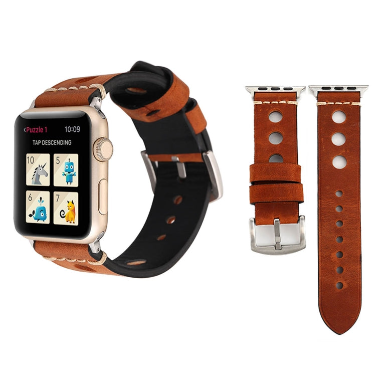 適用於Apple Watch Series 7 45mm / 6 & SE & 5 & 4 44mm / 42mm 3 & 2 & 1通用 復古洞洞皮錶帶