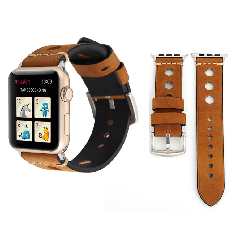 適用於Apple Watch Series 7 45mm / 6 & SE & 5 & 4 44mm / 42mm 3 & 2 & 1通用 復古洞洞皮錶帶