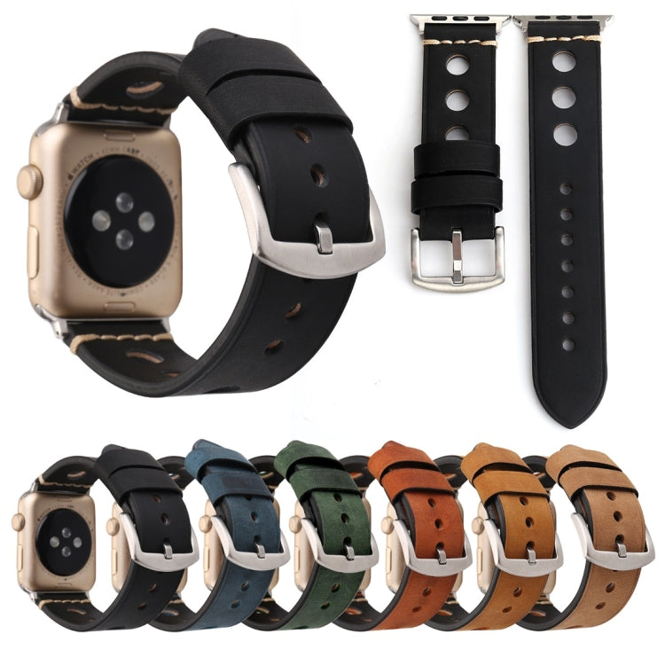 適用於Apple Watch Series 7 45mm / 6 & SE & 5 & 4 44mm / 42mm 3 & 2 & 1通用 復古洞洞皮錶帶