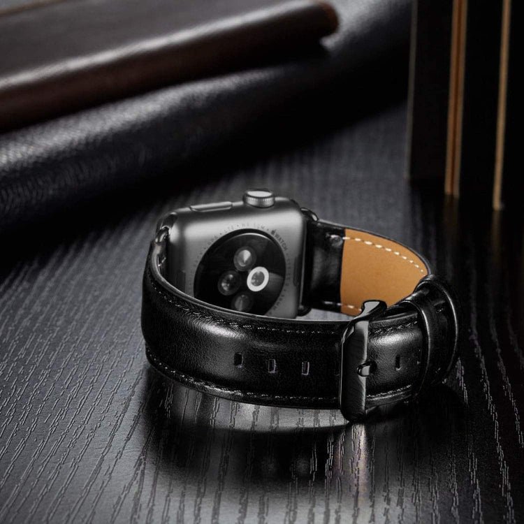 Black Buckle Leather Watch Band For Apple Watch Series 10 42mm / 9&8&7 41mm / SE 3&SE 2&6&SE&5&4 40mm / 3&2&1 38mm