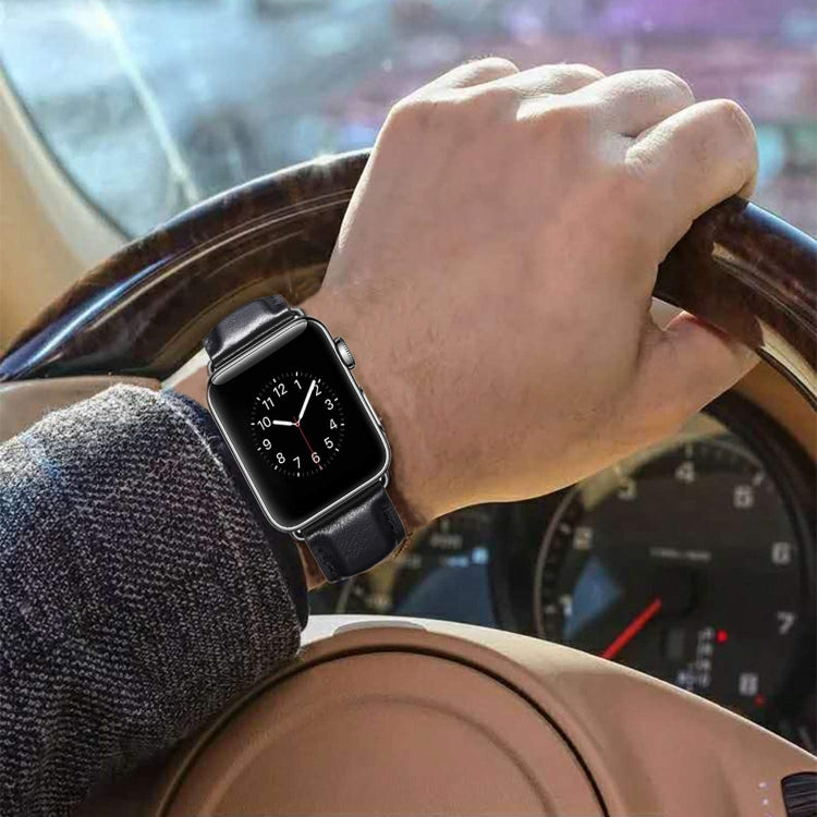 Black Buckle Leather Watch Band For Apple Watch Series 10 42mm / 9&8&7 41mm / SE 3&SE 2&6&SE&5&4 40mm / 3&2&1 38mm