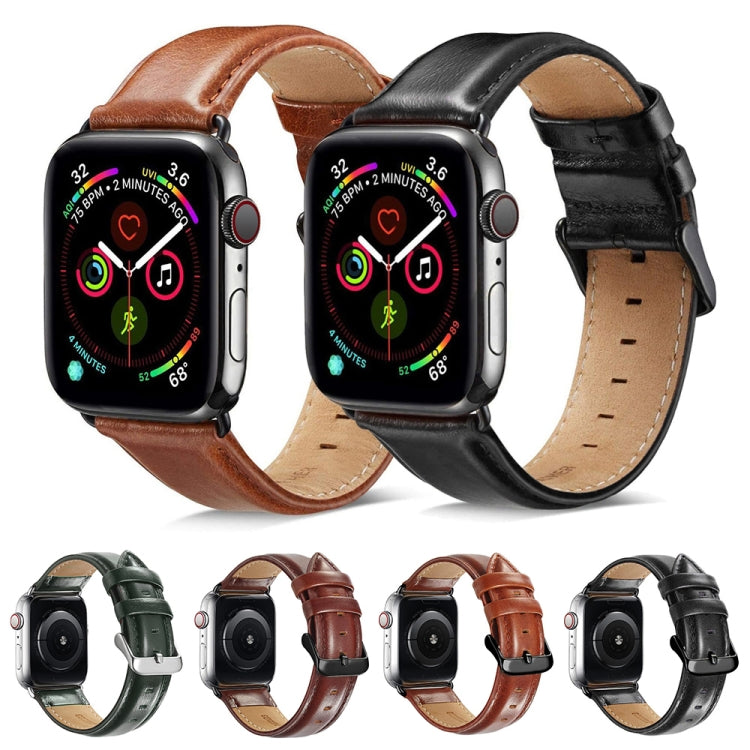 Black Buckle Leather Watch Band For Apple Watch Series 10 42mm / 9&8&7 41mm / SE 3&SE 2&6&SE&5&4 40mm / 3&2&1 38mm
