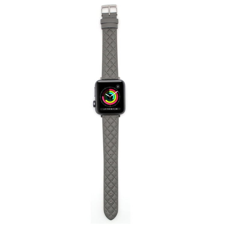 Rhombus Top Layer Cowhide Leather Watch Band For Apple Watch Series 10 42mm / 9&8&7 41mm / SE 3&SE 2&6&SE&5&4 40mm / 3&2&1 38mm