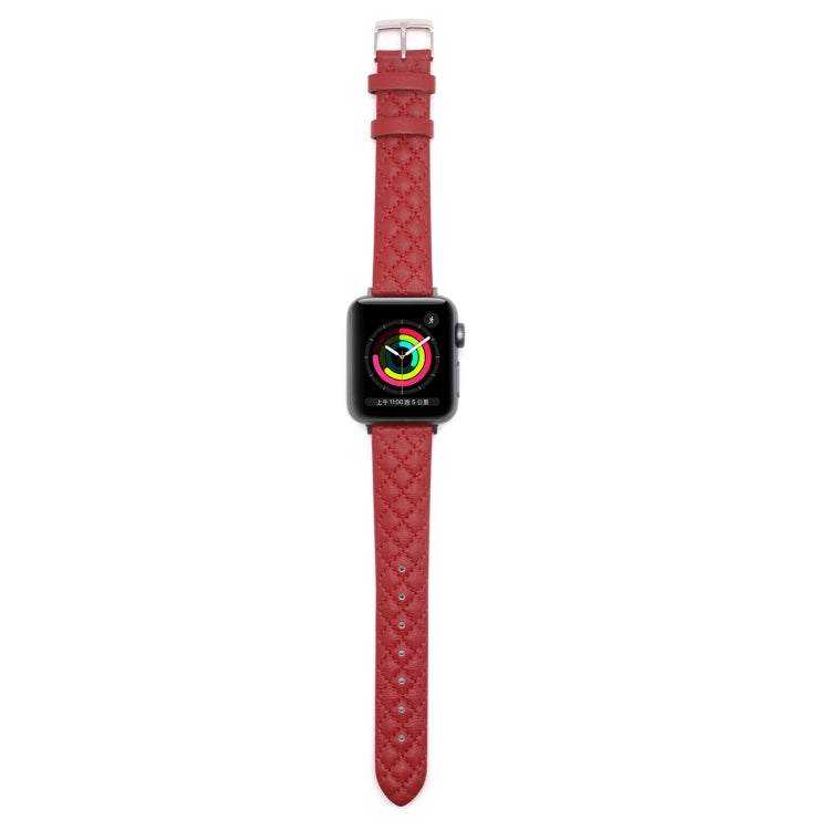 Rhombus Top Layer Cowhide Leather Watch Band For Apple Watch Series 10 42mm / 9&8&7 41mm / SE 3&SE 2&6&SE&5&4 40mm / 3&2&1 38mm