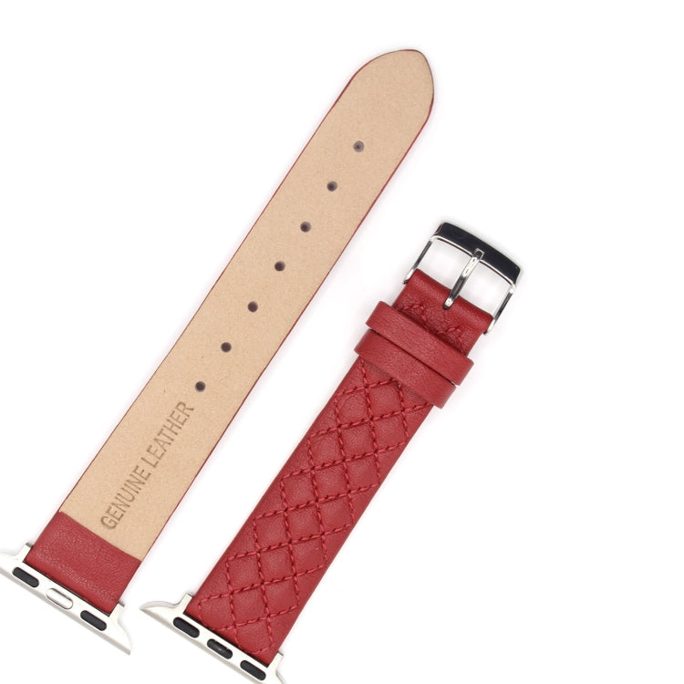 Rhombus Top Layer Cowhide Leather Watch Band For Apple Watch Series 10 42mm / 9&8&7 41mm / SE 3&SE 2&6&SE&5&4 40mm / 3&2&1 38mm