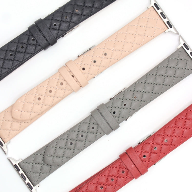 Rhombus Top Layer Cowhide Leather Watch Band For Apple Watch Series 10 42mm / 9&8&7 41mm / SE 3&SE 2&6&SE&5&4 40mm / 3&2&1 38mm