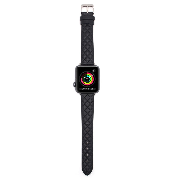 Rhombus Top Layer Cowhide Leather Watch Band For Apple Watch Ultra 49mm&Watch Ultra 2 49mm / Series 10 46mm / 9&8&7 45mm / SE 3&SE 2&6&SE&5&4 44mm / 3&2&1 42mm