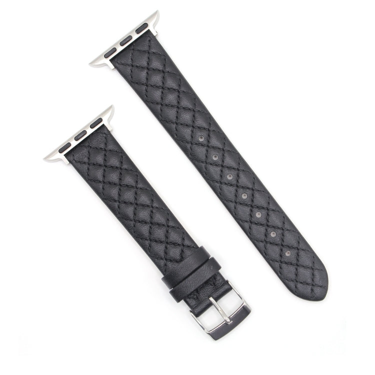 Rhombus Top Layer Cowhide Leather Watch Band For Apple Watch Ultra 49mm&Watch Ultra 2 49mm / Series 10 46mm / 9&8&7 45mm / SE 3&SE 2&6&SE&5&4 44mm / 3&2&1 42mm