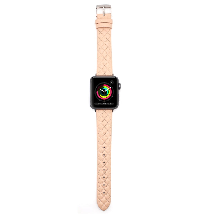 Rhombus Top Layer Cowhide Leather Watch Band For Apple Watch Ultra 49mm&Watch Ultra 2 49mm / Series 10 46mm / 9&8&7 45mm / SE 3&SE 2&6&SE&5&4 44mm / 3&2&1 42mm