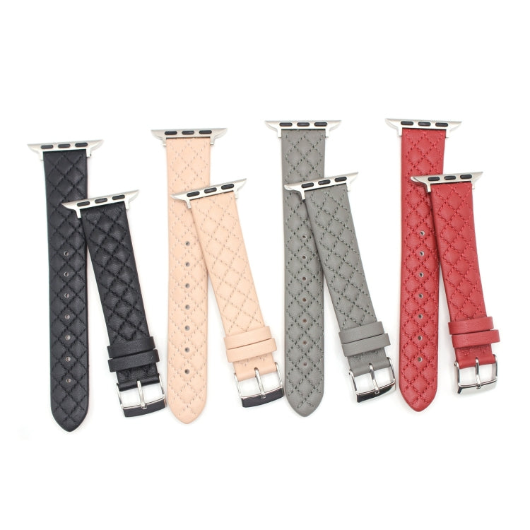 Rhombus Top Layer Cowhide Leather Watch Band For Apple Watch Ultra 49mm&Watch Ultra 2 49mm / Series 10 46mm / 9&8&7 45mm / SE 3&SE 2&6&SE&5&4 44mm / 3&2&1 42mm