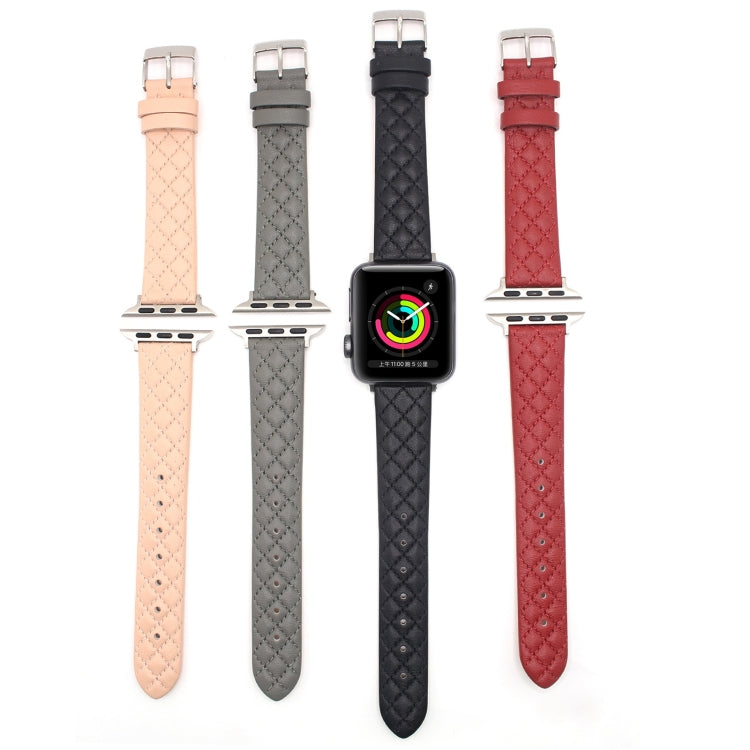 Rhombus Top Layer Cowhide Leather Watch Band For Apple Watch Ultra 49mm&Watch Ultra 2 49mm / Series 10 46mm / 9&8&7 45mm / SE 3&SE 2&6&SE&5&4 44mm / 3&2&1 42mm