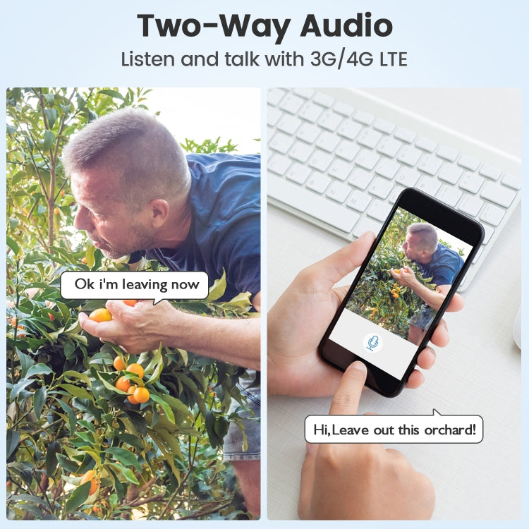 T20 1080P全高清4G太陽能攝像機，支持PIR人體感應，夜視，雙向音頻，TF卡