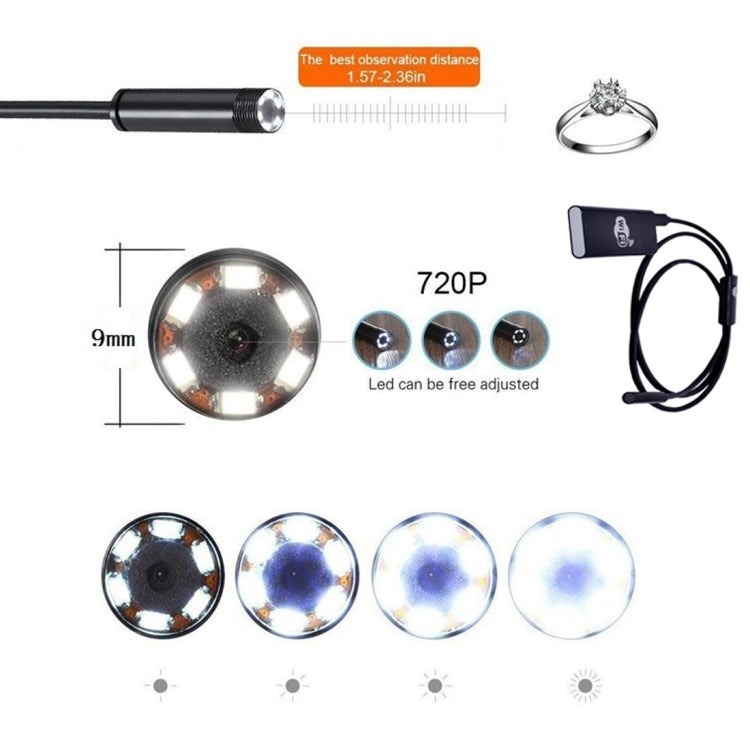 100萬像素攝像頭30米無線傳輸距離金屬WiFi蛇管內窺鏡，支持安卓&蘋果系統，長度：1米，鏡頭直徑：9毫米