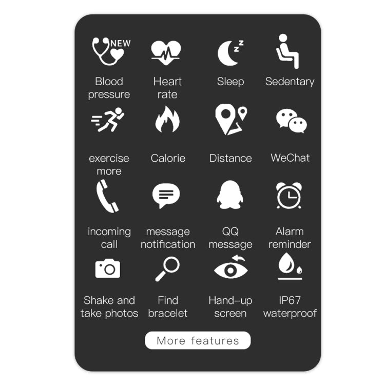 KY108 1.3英寸240x240分辨率 智能手環 IP67 防水 支持來電提醒/心率測量/睡眠監測/血壓監測/血氧監測