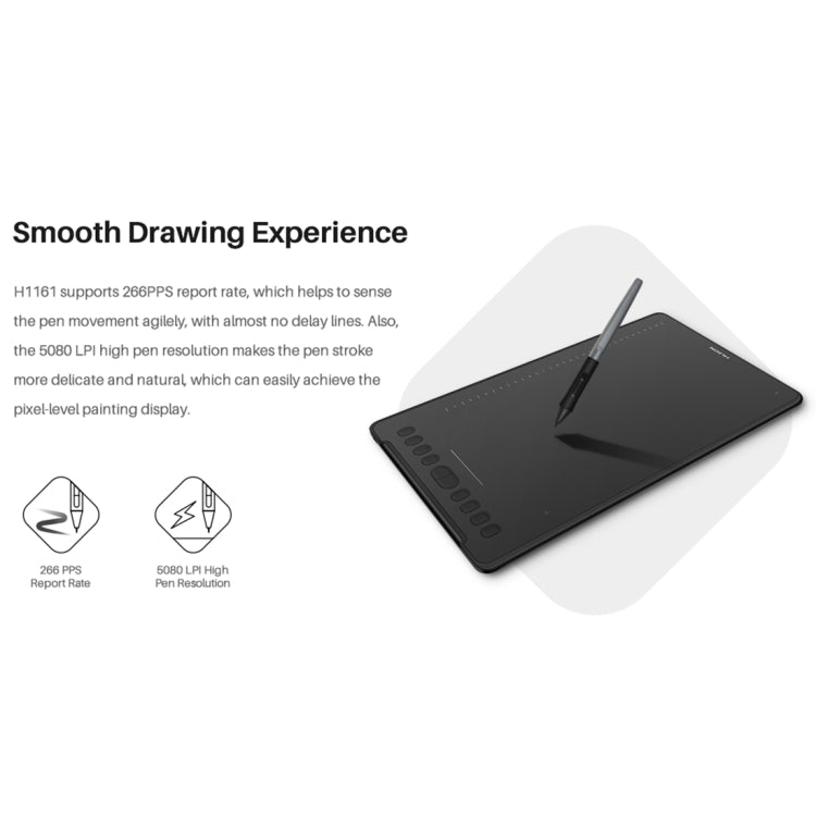 HUION H1161 5080LPI 觸控條藝術繪圖板 帶免電池筆&筆座