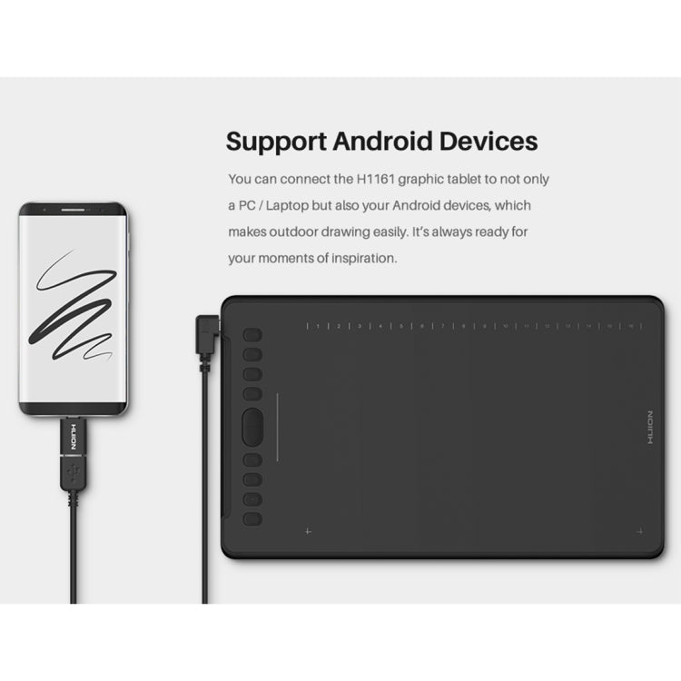 HUION H1161 5080LPI 觸控條藝術繪圖板 帶免電池筆&筆座