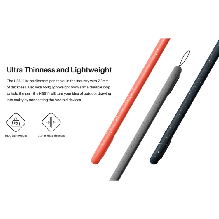 HUION HS611 5080LPI 觸控條藝術繪圖板 帶免電池筆&筆座