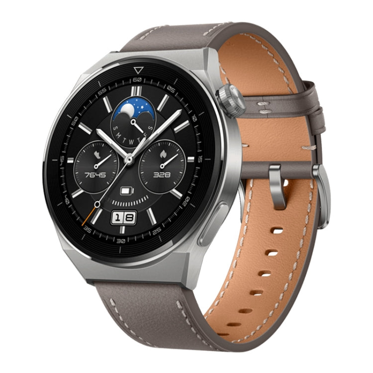 HUAWEI WATCH GT 3 Pro 時尚款智能手錶 46mm 灰色真皮錶帶 鈦金屬表體 支持心電分析/14天續航 , 46mm Rubber Wristband, 46mm Genuine Leather Wristband