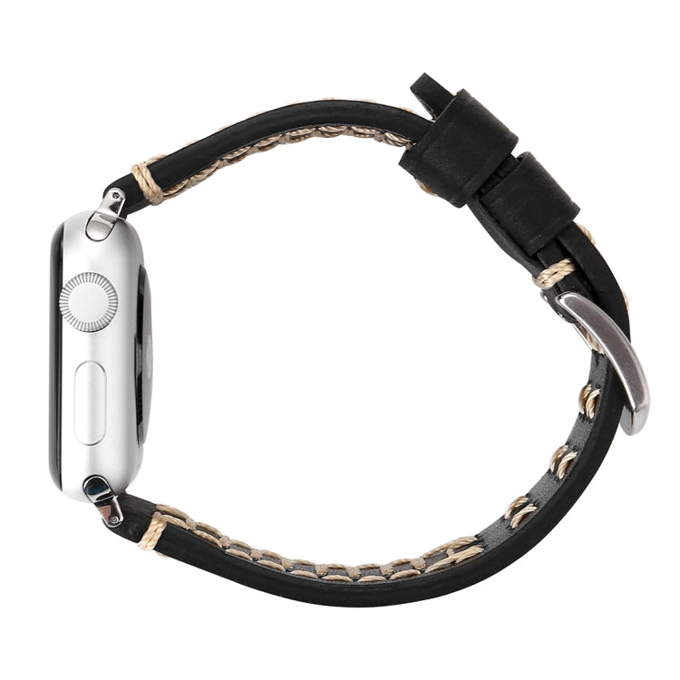 For Apple Watch Series 10 42mm / 9&8&7 41mm / SE 3&SE 2&6&SE&5&4 40mm / 3&2&1 38mm Manual Line Pattern Genuine Leather Wrist Watch Band