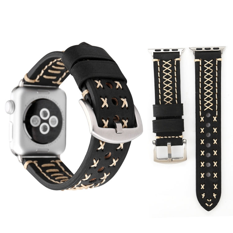 For Apple Watch Ultra 49mm&Watch Ultra 2 49mm / Series 10 46mm / 9&8&7 45mm / SE 3&SE 2&6&SE&5&4 44mm / 3&2&1 42mm Manual Line Pattern Genuine Leather Wrist Watch Band