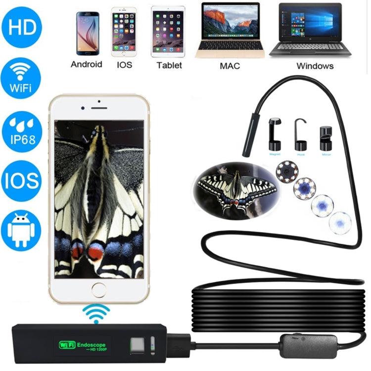 YPC110 8mm 2.0MP HD Camera WiFi Endoscope Snake Tube Inspection Camera with 8 LED, Waterproof IP68, Lens Diameter: 8mm, Length: 10m, Soft Line, 10m Soft Line