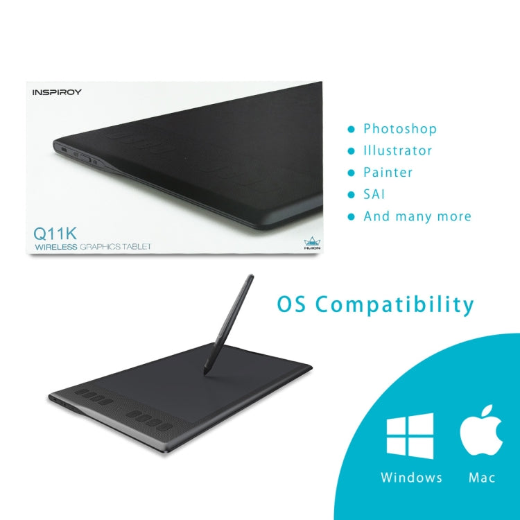 Huion Inspiroy系列 Q11K 5080LPI 电子圖形繪製的數位板 帶數位筆