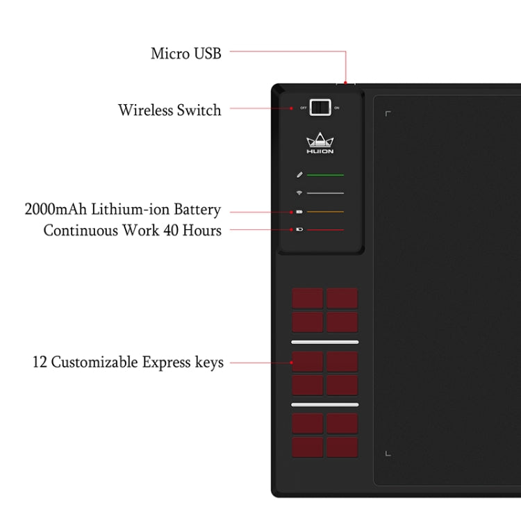 Huion Inspiroy系列 WH1409 5080LPI 电子圖形繪製的數位板 帶數位筆