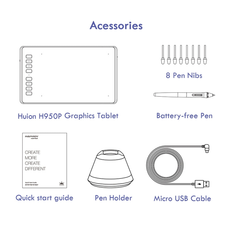 Huion Inspiroy系列 H950P 5080LPI 电子圖形繪製的數位板 帶無源數位筆