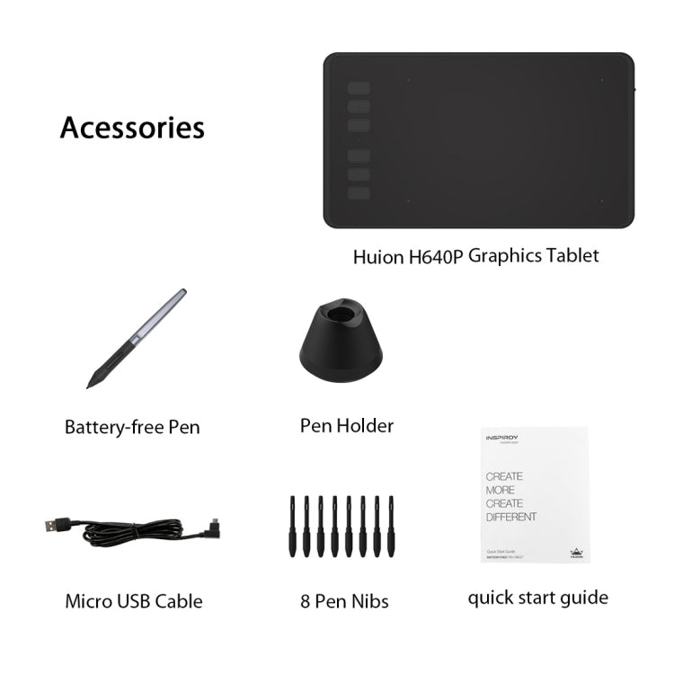 Huion Inspiroy系列 H640P 5080LPI 电子圖形繪製的數位板 帶無源數位筆