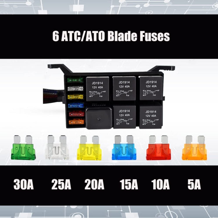 12V 5 Pin 汽車6路改裝保險絲和繼電器盒 帶預接線