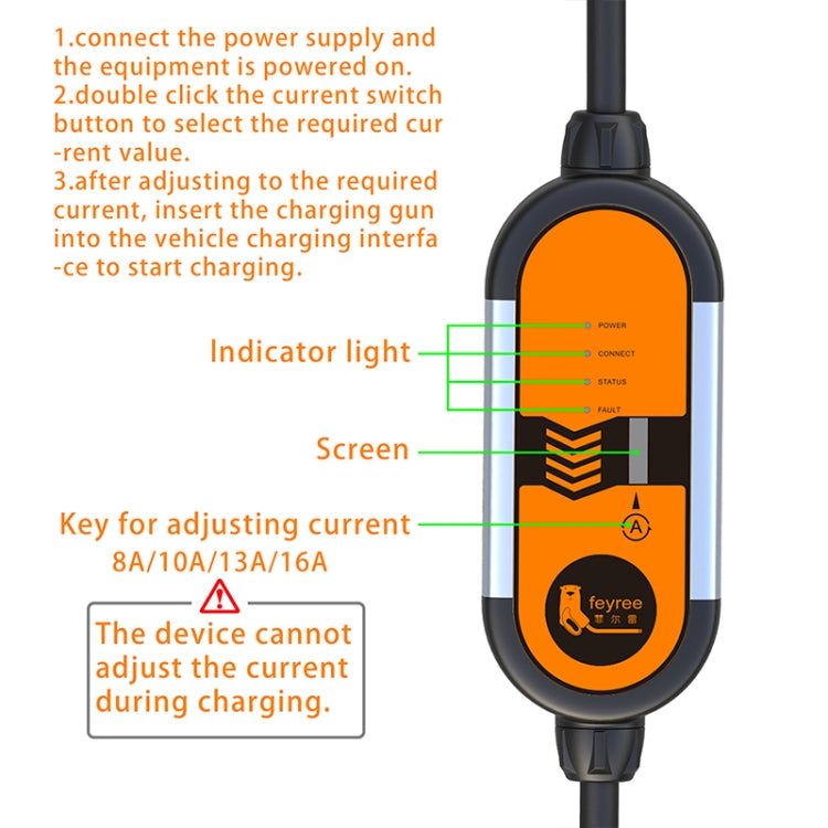 Feyree 便攜式可調節電流鋁合金款新能源汽車Type 2充電器, 插頭: Type 2