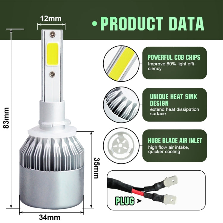 2pcs 880/881 18W 1800LM 6000K Waterproof IP68 Car Auto LED Headlight with 2 COB LED Lamps, DC 9-36V, 880/881