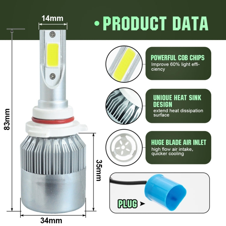 2pcs 9005 18W 1800LM 6000K Waterproof IP68 Car Auto LED Headlight with 2 COB LED Lamps, DC 9-36V, 9005