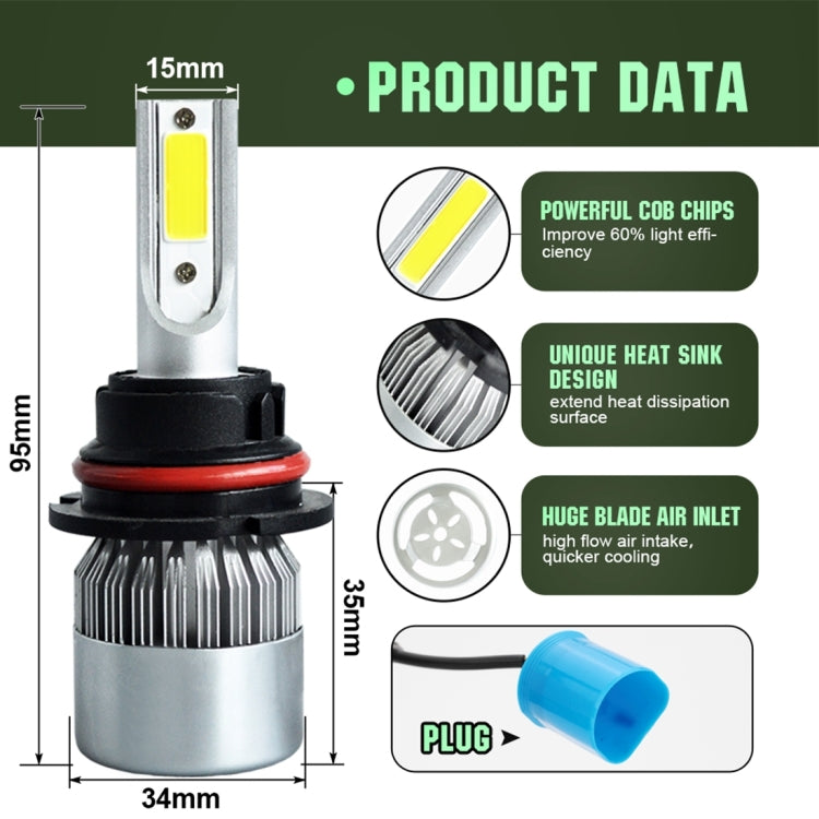 2pcs 9007 18W 1800LM 6000K Waterproof IP68 Car Auto LED Headlight with 2 COB LED Lamps, DC 9-36V, 9007