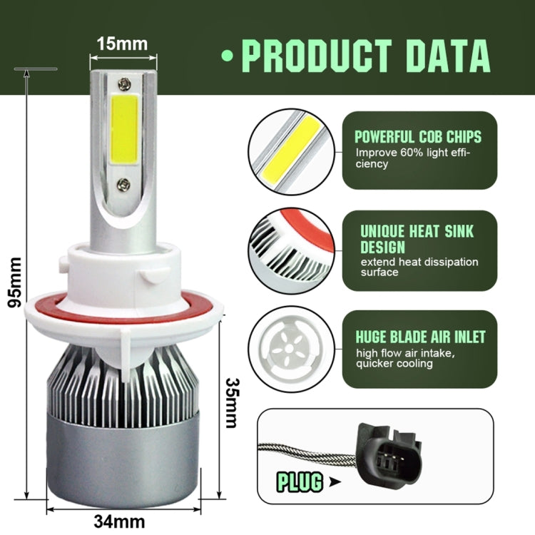 2pcs H13 18W 1800LM 6000K Waterproof IP68 Car Auto LED Headlight with 2 COB LED Lamps, DC 9-36V, H13