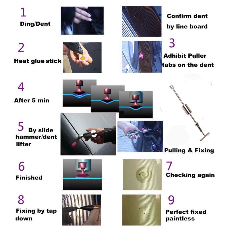 Jtron 汽車凹陷鈑金維修工具套件PDR凹痕拉拔器