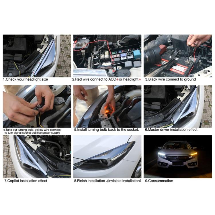 一對 30cm DC12V 4.2W 超薄雙色轉向燈/日行燈 , Turn Lights: Yellow Light; Running Lights: White Light