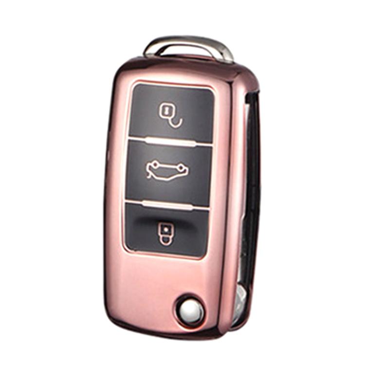 TPU One-piece Electroplating Opening Full Coverage Car Key Case for Volkswagen Lavida / SAGITAR / Jetta / C-TREK / BORA / Tiguan / Santana / POLO, Pink, Blue, Red, Silver