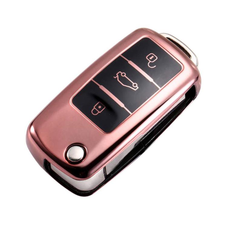 TPU One-piece Electroplating Opening Full Coverage Car Key Case for Volkswagen Lavida / SAGITAR / Jetta / C-TREK / BORA / Tiguan / Santana / POLO, Pink, Blue, Red, Silver