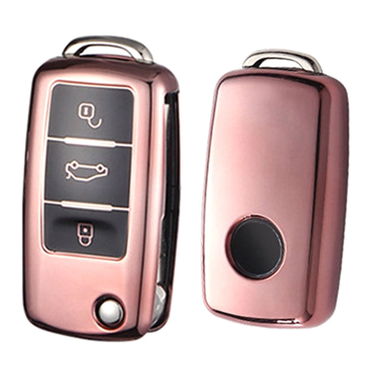 TPU One-piece Electroplating Opening Full Coverage Car Key Case for Volkswagen Lavida / SAGITAR / Jetta / C-TREK / BORA / Tiguan / Santana / POLO, Pink, Blue, Red, Silver